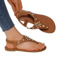 thumbnail image 1 of LSLJS Glamorous Outdoors T-strap Flat Sandals for Women Rhinestone Decor Plain PVC Toe Post Thong Sandals, Womens Flip Flops, 1 of 9