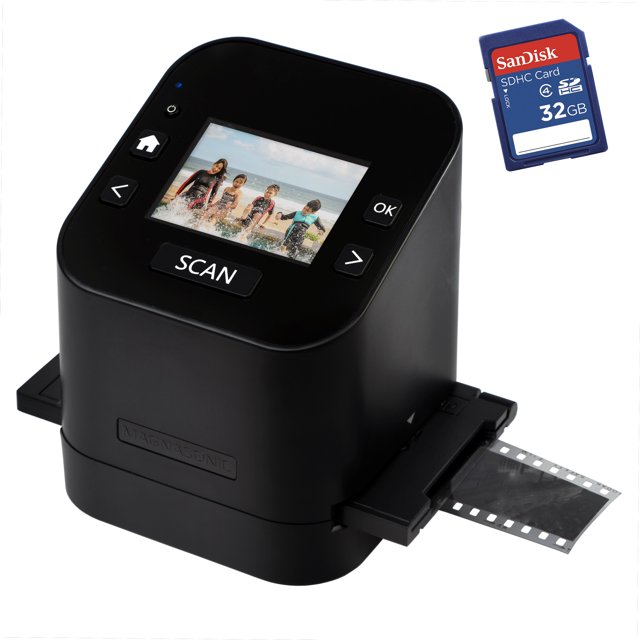 Magnasonic All-In-One Film & Slide Scanner, High Resolution 22MP, Converts 35mm/110/126/ Super 8/8mm Film & 135/110/126 Slides into Digital JPEG, 2.4" LCD Screen with Bonus 32GB SD Card (FS52)