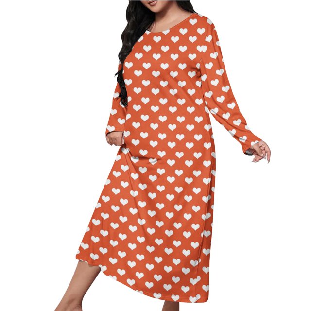 Mgmyaa Nuisette pour Femme à Manches Longues, Col Ras du Cou, Chemise de Nuit Imprimée, Longue Tenue de Détente, Robe Maxi Décontractée de Détente, Robes de Maison