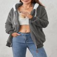 thumbnail image 4 of Womens Full Zip Up Sherpa Hoodie Fuzzy Fleece Jacket Oversized Fluffy Coat with Pockets, 4 of 9