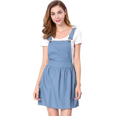 INSPIRE CHIC Robe Salopette Mini Mignonne pour Femme à Bretelles Réglables TP Bleu Pâle à Pois