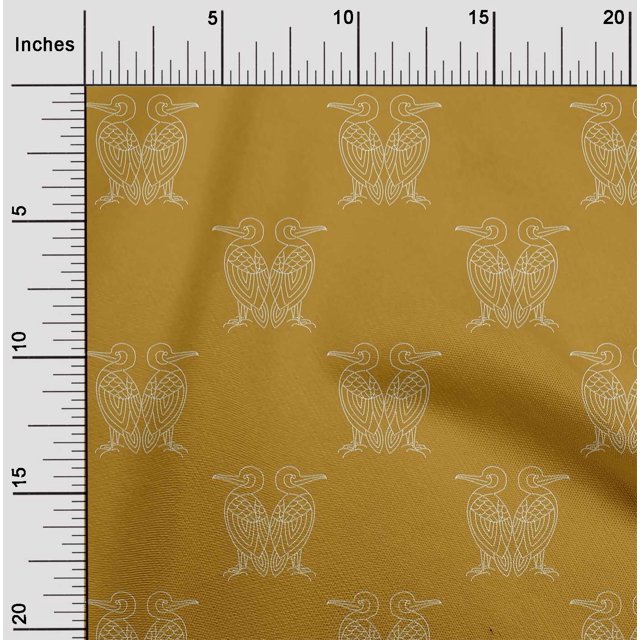 oneOone Polyester Lycra Fabric Bird Artistic Sashiko Printed Fabric 1 Yard 56 Inch Wide