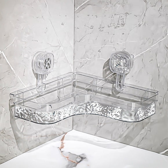 Vrorvz Étagère d'Angle de Salle de Bain avec Ventouses Solides pour une Installation Facile Sans Perçage, Organisateur Polyvalent avec Drainage Efficace pour les Espaces de Salle de Bain et de Cuisine, Construction en Plastique Durable