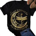 thumbnail image 1 of Femmes T-shirt Imprimé Manches Courtes Top Rond Femmes T-shirt Col Chemise d'Été Casual, Noir, L, 1 of 5