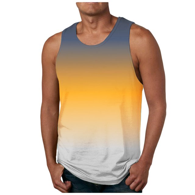 zfhfof Débardeurs Sans Manches pour Hommes Entraînement Musculaire Gym T-Shirts Col Rond Dégradé T-Shirt d'Été de Plage Hauts