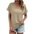 thumbnail image 1 of T-shirt Ample Décontracté pour Femmes à Col en V, Manches Courtes, Couleur Unie, 1 of 8