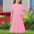 thumbnail image 2 of Milgrthf Robe d'Été à Manches Courtes pour Filles, Ligne A, Évasée, Basique, Patineuse, Tournoyante, Robe de Fête 5-14 Ans Rose, 2 of 9