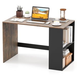 Gymax Bureau d'accueil 44'' w/ 2-Tier Étude de bibliothèque bureau d'écriture Rustic Brown & noir