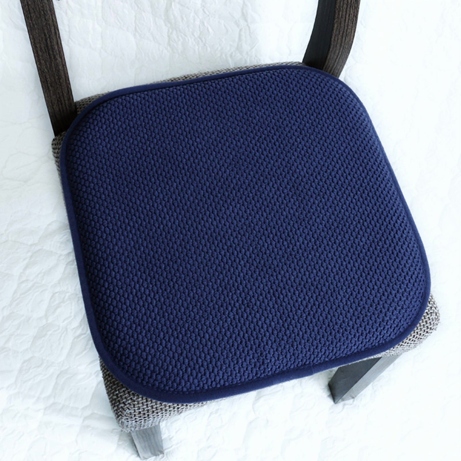 Coussin de Chaise en Mousse à Mémoire de Forme Épais et Confortable Motif Nid d'Abeille Antidérapant Dossier en Caoutchouc pour Siège Carré Arrondi 16 x 16 Places, Lot de 6 Bleu Marine