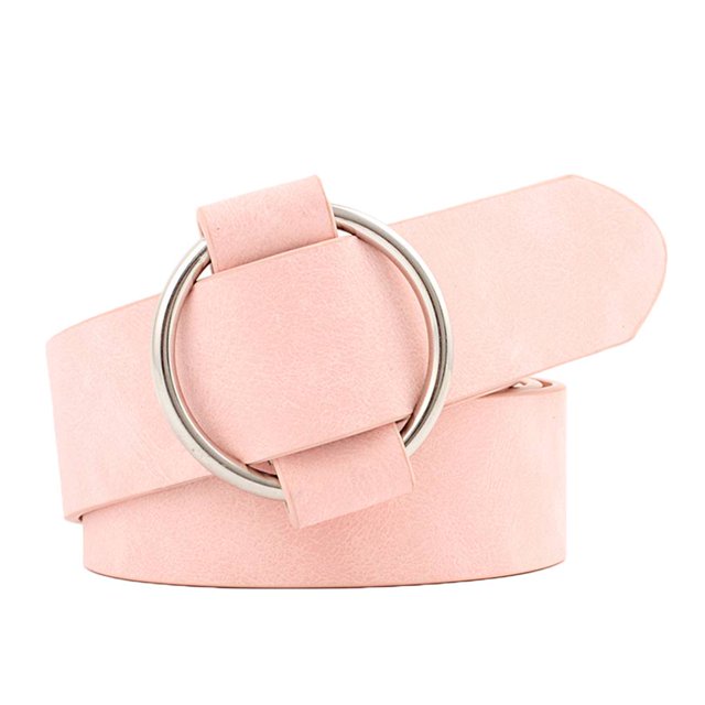 Baohd Female Solid Color Imitation Leather Metal Round Buckle Belt Girls Jeans Modeling Decoration Belt
