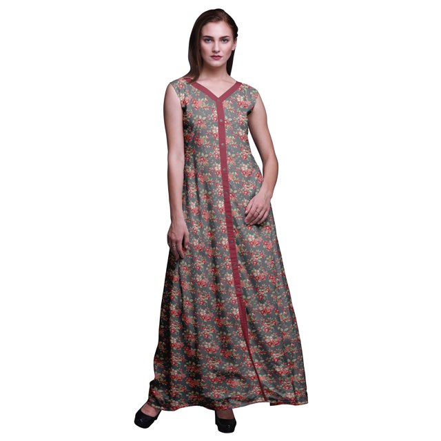 Bimba Floral Printed Front Slit Sleeveless Summer Spring Women Maxi PartyDress-Medium