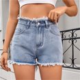 thumbnail image 2 of Cowboy Shorts for Women with Button Fly, Zipper Closure, Patch Pockets, Frayed Hem, Polyester Blend, Casual Fit, 2 of 8