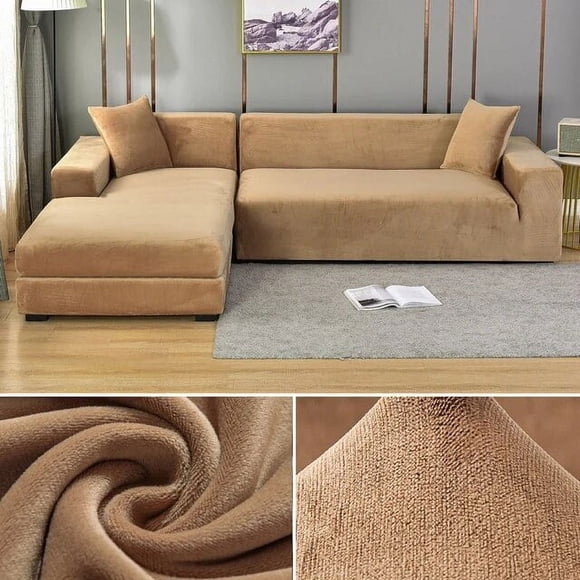 Housse de Sofa en Velours Épaisse et Élastique Housse de Sofa 1/2/3/4 Places pour Salon Housse de Sofa en Velours Peluche en Forme de L pour Coin Housse de Canapé