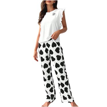 Rbaofujie Summer Pajamas for Women Ladies Summer Fashion Casual Comfortable Sleeveless Top Loose Pants Pajamas Home Furnishing Set Can Be Outworn Cute Pajamas