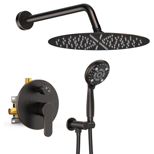 SR SUN RISE Shower Faucet - 12 Inch Multifunctional High Pressure Shower Head System with Handheld Shower Head Fixtures - Valve Included - Oil Rubbed Bronze