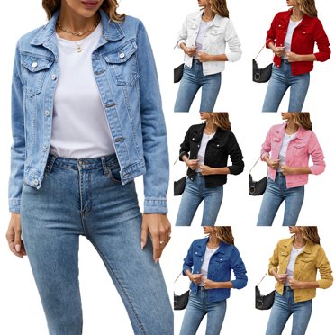 Veste en Denim pour Femmes à Manches Longues, Boutonnée, Veste en Jean Décontractée avec Poches P-TTG