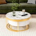 thumbnail image 3 of Table Basse Ronde Blanche de 31,5 Pouces avec Rangement, Table Basse Gigogne en Faux Marbre Blanc avec Tiroirs Rotatifs, 3 of 9