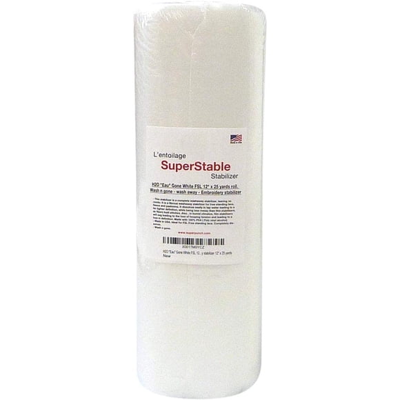 H2O « Eau » Gone White Stabilizer FSL 12 Pouces x 25 Yard Roll. Wash n Gone - Wash Away - SuperStable Embroidery Stabilizer Back