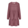 thumbnail image 3 of Wdfiry Wome's Fall Dress Puff Long Sleeve Pullover Dress Solid Color Casual Tunic Ruffled Hem Dresses, 3 of 5