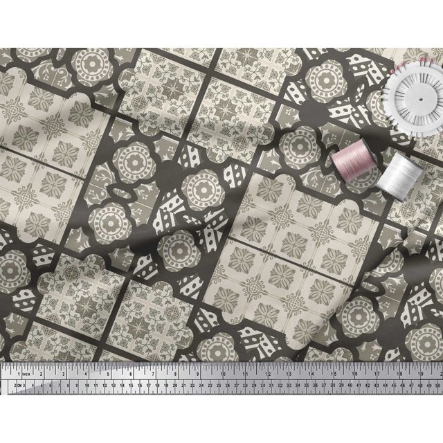 Soimoi Velvet Fabric Check & Quatrefoil Patchwork Printed Craft Fabric by the Yard 58 Inch Wide