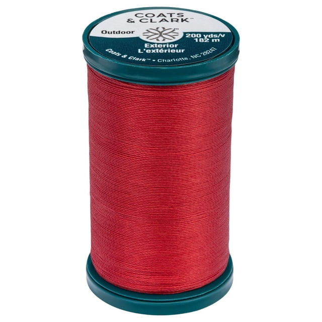 Coats & Clark Fil d'Extérieur Bobine de 200 Yd en Rouge, Fil à Coudre en polyester 100 % Continu à Multiples Filaments Conçu pour des Projets d'Extérieur Robustes comme les Voiles, les Tentes et les Auvents, Résistant aux UV et durable pour les arts et l'Artisanat notions de Couture.