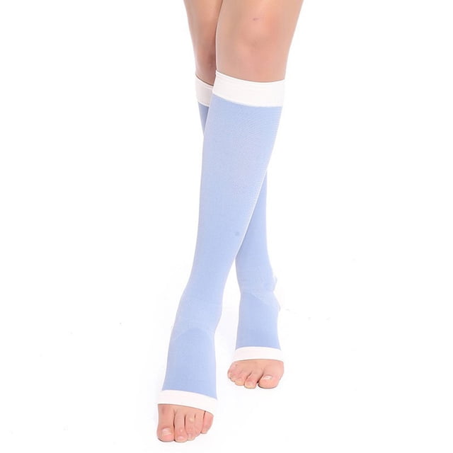 WZXFASHION Bas de Compression Graduée à Bout Ouvert pour Femmes, Pression Ferme, Qualité, Bas de Soutien Sans Orteils Jusqu'au Genou pour Dames, Tuyau de Circulation, Vêtements, Chaussures et Accessoires, Bleu1 S