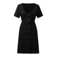 thumbnail image 4 of Jusqu'à 65 % de Rabais! Robes d'Été Mode pour Femmes 2024 Grande Taille Vacances Col en V Bouton Taille Hauts Robe, 4 of 5