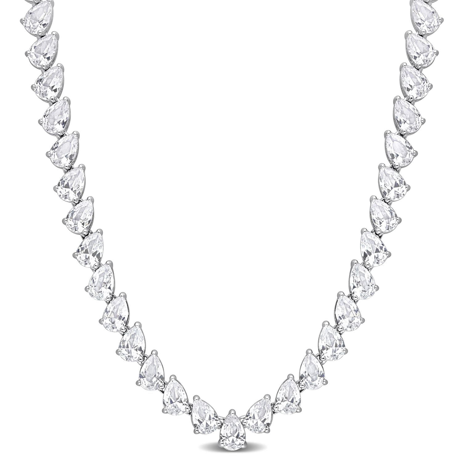 Collier tennis en forme de goutte Miabella avec 39 Carat PBT de Saphir Blanc Synthétique en Argent Sterling