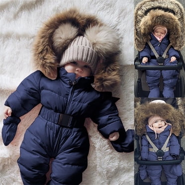 Bmisegm Winter Jacket Outfit Infant Warm Thick Girl Coat Hooded Boy Baby Jumpsuit Romper Boys Outfits&Set Snowsuit for Kids Blue 65