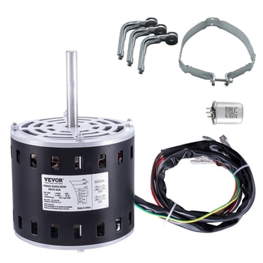 VEVOR Moteur de Soufflante de Four 1/2 Hp, 208/230 V 2,7 Ampères, 1075 Tr/min 5 Vitesses, Rotation CW/CCW, Cadre 48 Longueur d'Arbre 3,4 Pouces, Condensateur 7,5 F/450 V + Anneau de Maintien 11 Pouces