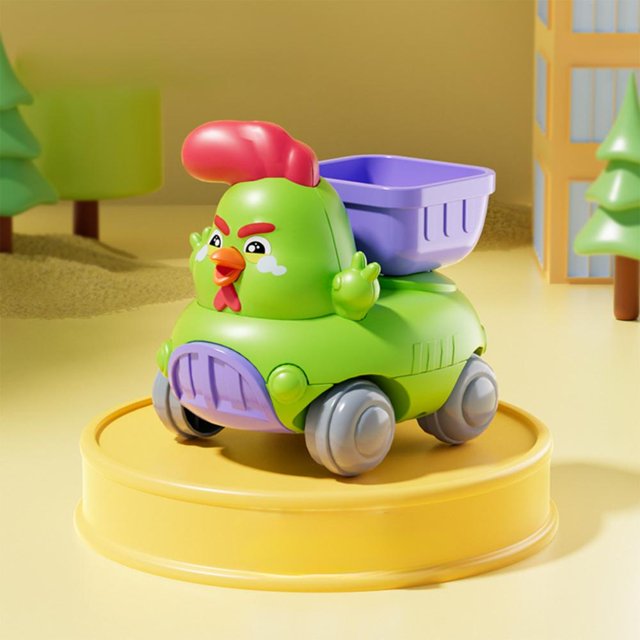 Feltree Animal Inertia Engineering Toy Car with Chicken Design, Movable Vehicle for Kids Pretend Play and Learning
