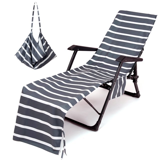 PVCS Housse de Chaise à Rayures Serviette de Plage Imprimée Polyester Coton Serviette de Chaise Longue pour la Maison
