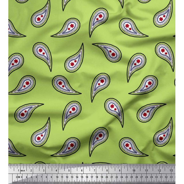 Soimoi Green Velvet Fabric Floral & Paisley Print Sewing Fabric Yard 58 Inch Wide