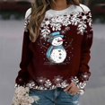thumbnail image 4 of Femmes Pulls- Pull-Drop Épaule Col Rond Manches Longues Noël Tricot Sweat-Shirts Floraux Décontractés Tops pour Automne/printemps/hiver Rouge L, 4 of 7