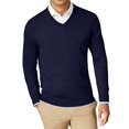 thumbnail image 3 of Club Room Men’s Solid V-Neck Merino Wool Blend Sweater (Navy, S), 3 of 3