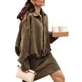 thumbnail image 2 of Veste en Faux Suède pour Femme, Manteau à Revers de Printemps, Décontracté, Ample, à Manches Longues, Style Mode de Rue, Brun Foncé L, 2 of 9