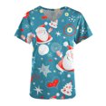 thumbnail image 4 of RKSTN Hauts de Noël pour Femmes Manches Courtes Col en V Uniforme de Travail Imprimé Arbre de Noël Élan Neige avec Poches, 4 of 4