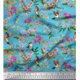 thumbnail image 1 of Soimoi Blue Rayon Fabric Floral,American Robin & Bluebird Bird Print Sewing Fabric BTY 56 Inch Wide, 1 of 3