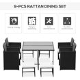 thumbnail image 4 of Outsunny 9 Pieces Wicker Patio Dining Set Outdoor Furniture Set with Removable Cushions, Glass Top Dining Table, Ottomans, PE Rattan Conversation Set for Garden Poolside, Cream, 4 of 10