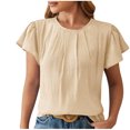 thumbnail image 2 of asjyhkr T-Shirts d'Été pour Femmes à Manches Courtes, Col Rond, Plissés, T-Shirts Unis, T-Shirts Mode, 2 of 5