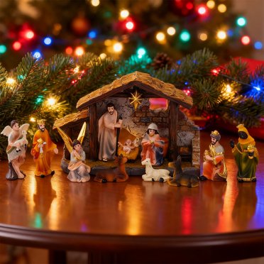 Nativity Scene Set Stable Resin Christmas Manger Figurines for Home Decor Holiday Tabletop Display Gifts
