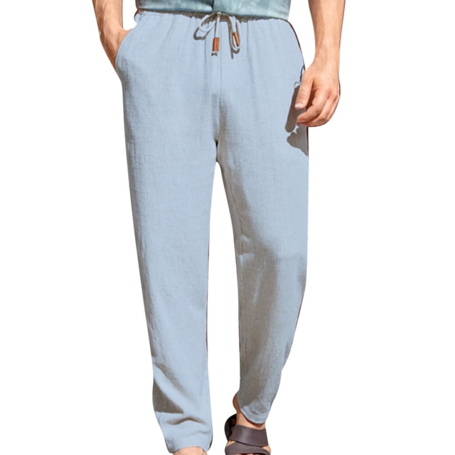 Birdeem Mens Pants Mens Fashion Drawstring Elastic Waist Solid Color Casual Length Pants