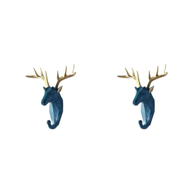 kurtrusly Resin Sturdy And Durable Animal Head Key Hook For Easy Organization Good Decorative Coat Hooks Retro blue (deer) 2Set