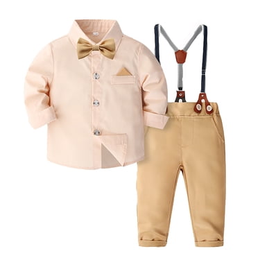 Vêtements Habillés pour Garçons Chemise Habillée avec Nœud Papillon Pantalon à Bretelles Ensemble 3 Pcs Tenues Formelles pour Garçons pour Tout-Petit Garçon 12-18 Mois