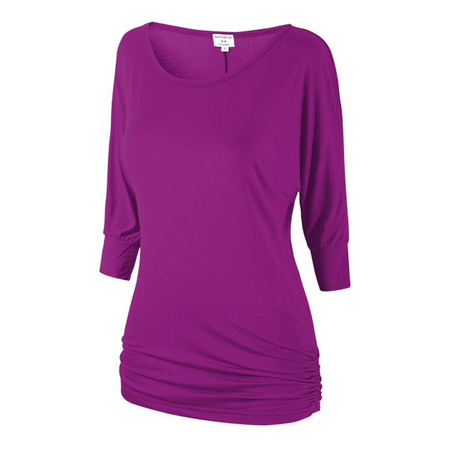 Matchstick Women's 3/4 Sleeve Basic Drape Top with Side Shirring