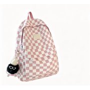 Dvumao Checkered Backpack, Korean Style Plaid School Bag, Lightweight Nylon Daypack for Teens