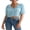 Blue, variant on Gupgi Women Short Sleeve Shirts Lace Ruffles Buttons Blouses Fashion Solid Color Translucent Loose Tops