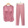 thumbnail image 4 of LSLJS Femmes Enceintes Allaitement Couleur Unie Col Rond Manches Longues Col Rond Blouse d'Allaitement Pantalon Ensemble Deux Pièces, Pyjamas et Vêtements de Détente de Maternité ( m, Rouge Melon D\'eau ), 4 of 5