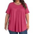 thumbnail image 1 of Aqestyerly Blouse à Manches Courtes pour Femmes Grande Taille, Col Rond Uni Plié, Haut en Tricot Doux et Confortable pour Tenue Décontractée, 1 of 8