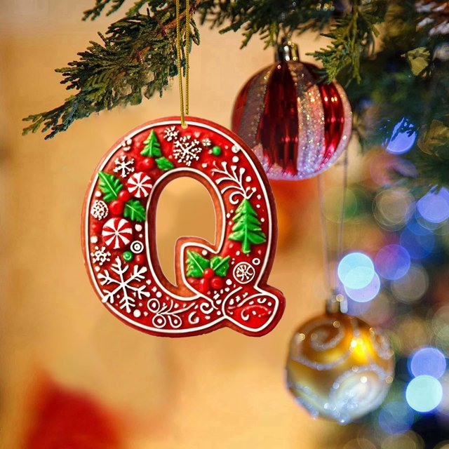Hbdhejl 26 Pcs Lettres Rouges Décorations de Sapin de Noël Lettres de Canne de Bonbon avec Motif de Baies Mini Alphabet Ornements Suspendus Fête Maison Sapin de Noël Acrylique 2D